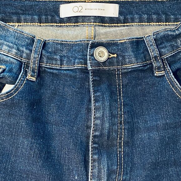 Q2 STRAIGHT JEANS Womens Size Large FOLDED HEM IN MID BLUE Fade WASH Denim L - Picture 5 of 12